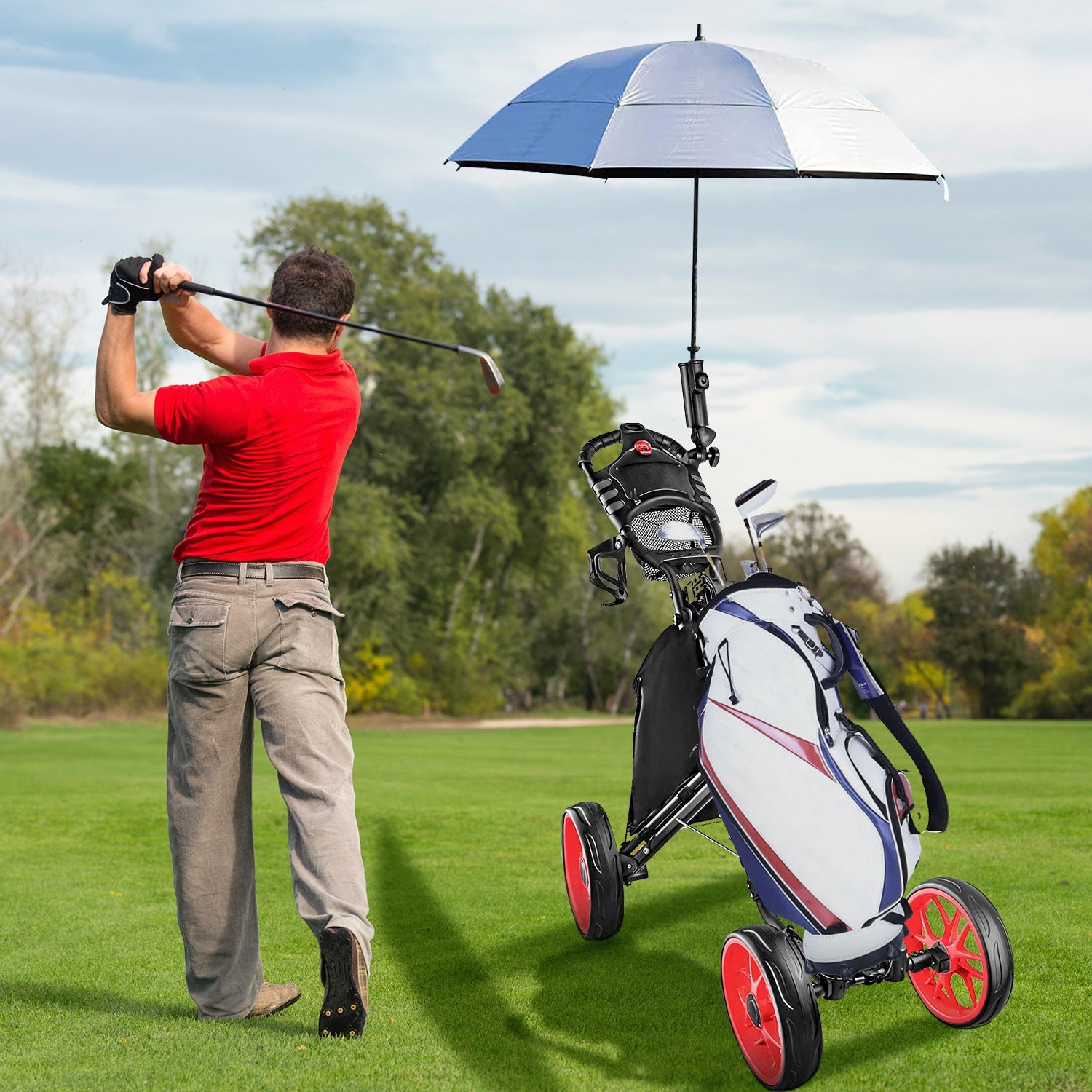 Foldable Four-Wheel Golf Trolley For Convenient Equipment Transport
